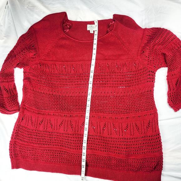 St. John's Bay red open weave 3/4 sleeve Boho sweater size 3X - Picture 4 of 9